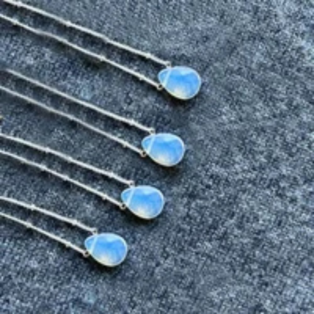 Opalite Mermaid Tear Pendant Healing Women Dainty Delicate Minimalist Necklace